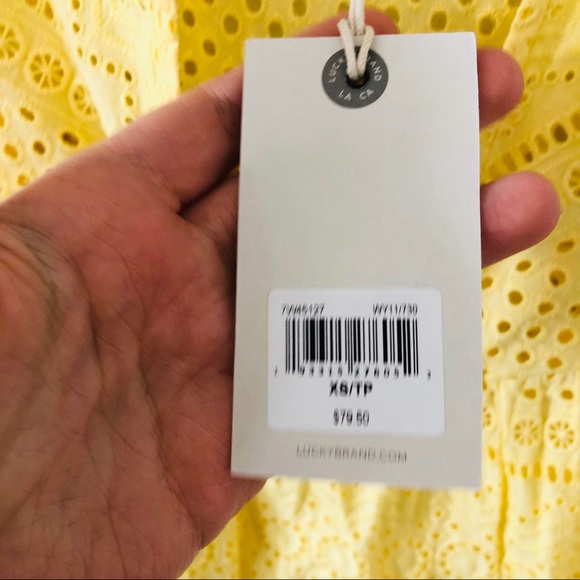 NWT LUCKY BRAND lace eyelet yellow boho blouse - Picture 8 of 8